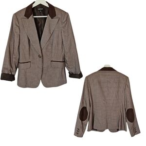 Vintage Elbow Patch Plaid Brown Blazer Jacket